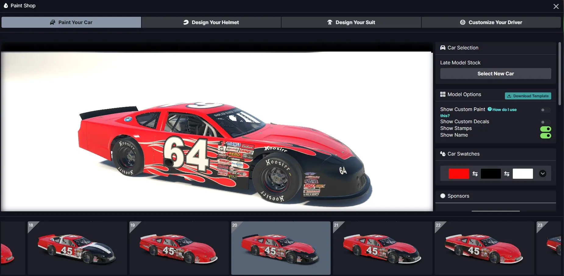 The default iRacing Paint Shop offers limited options.